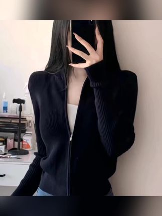 2025新款秋冬开衫毛衣女拉链外套半高领修身显瘦短款长袖针织上衣#穿搭分享 #裤子穿搭 #裤子 #辣妹穿搭