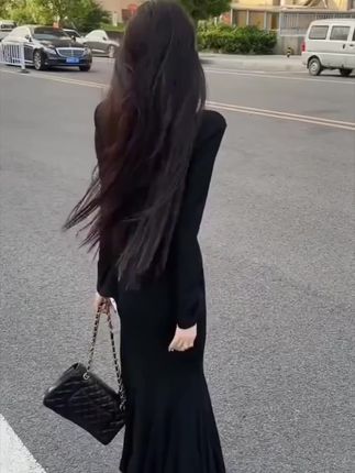 步步生莲长袖鱼尾连衣裙秋季性感法式显瘦气质修身名媛包臀长裙子#无限回购的宝藏单品 #显瘦穿搭#鱼尾连衣裙#修身显瘦#包臀裙