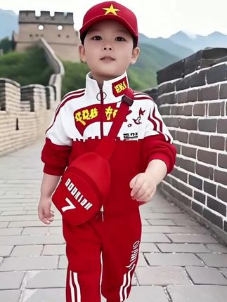 🌟超燃男童爱国套装来啦~ 中国红主色调,搭配“我爱你中国”等醒目爱国元素,满满的家国情怀! 上衣和裤子的设计简约又大气,舒适的面料,孩子活动无束缚~ 戴上同款星星红帽,背上个性小包,带娃去长城等爱国地标打卡,出片率直接拉满,轻松成为人群中亮眼的存在,把爱国情怀穿在身上~#上热搜 #男童穿搭 #潮童穿搭 #套装#创作灵感