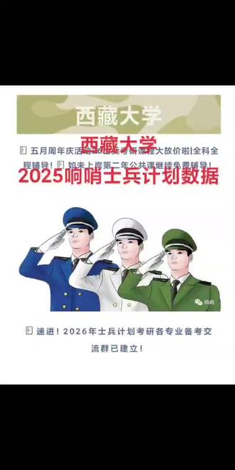 响哨士兵考研择校指南|2025年西藏大学
1.2025士兵计划专项名额:25个
2.2025士兵计划分数线
按照各专业划线,具体见官网
https://yjszs.utibet.edu.cn/info/1006/1522
.htm
3.2025士兵计划实际招录人数
士兵专项录取
士兵计划名额:25
士兵计划录取:25
其他形式录取
一志愿立功表彰录取人数:3
调剂立功表彰录取人数:0
4.其他招录比
其他形式
一志愿
立功表彰进复试人数:-
立功表彰录取人数:3
立功表彰复试招录比:-
5.院校基本情况
档次:211类型:综合类办学性质:公办
主校区所在地:西藏自治区拉
萨市分校区情况:无
报考限制条件:不限官网网址:
https://www.utibet.edu.cn/研招办电话:0891-6405900
研招办邮箱:zsb@utibet.edu.cn
主校区地址:拉萨市城关区两岛街道江苏路36号
#考研 #26考研 #退役士兵 #退役大学生 #士兵计划