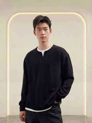 GXG男装假两件卫衣25年秋新款圆领休闲T恤亨利衫上衣#秋季新款 #假两件卫衣 #卫衣 #GXG @DOU+上热门