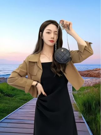 秋季新款百搭短款气质女装衬衫吊带裙时尚套装中长款显瘦两件套#早秋穿搭公式来#早秋冷冽又随性的气质穿搭@DOU+小助手