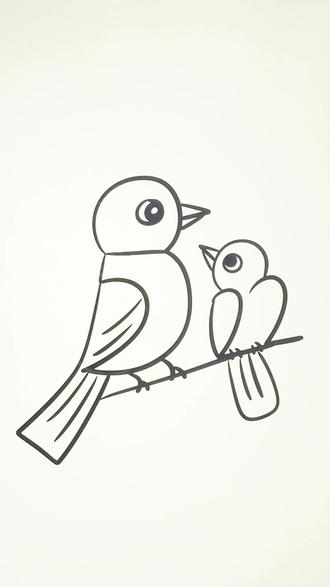简单画鸟妈妈和鸟宝宝#简笔画#画画教程#学画画