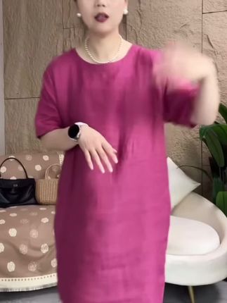 #视频同款 #洋气穿搭 思伶-100%亚麻-轻薄透气宽松慵懒简约舒适连衣裙(长款115-117)#品质女装 #洋气上档次 @上热门🔥🔥🔥 @DOU+上热门