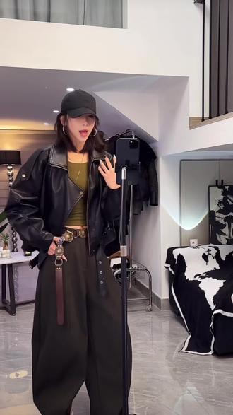 高端肌理感阔版双领机车皮衣女春秋时尚宽松显瘦#宽松显瘦 #皮衣 #高端品质 #春秋时尚百搭外套 #肌理感面料