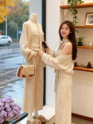 这套三件套将慵懒感与轻熟风巧妙结合。   高腰阔腿裤轻松拉长身形,显瘦又百搭。搭配同系列上衣,层次感丰富。   无论是日常通勤还是周末出游,都能让你轻松穿出时尚气质。#穿搭 #甜美风 #文艺小清新 #爱了爱了 #时尚穿搭时尚穿搭时尚