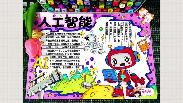 Ai人工智能手抄报,AI在生活中的应用,什么是ai,人工智能的应用、科技创新未来手抄报模板,AI未来,标题可改,线稿可打印
