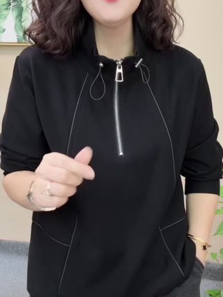 #穿搭分享 2025秋季新款女士秋季方领宽松卫衣立领百搭时尚休闲拉