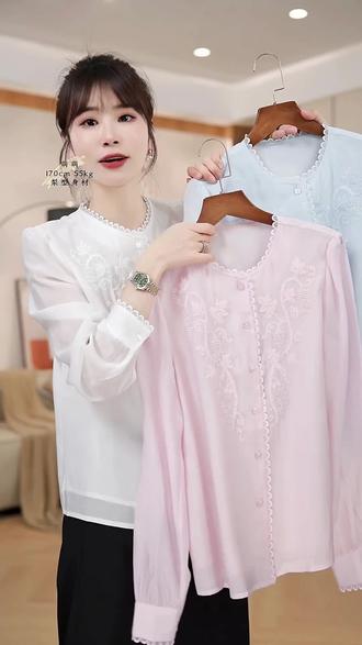 萌姐【葡萄藤蔓】刺绣衬衫女2026春夏新款莱赛尔圆领长袖26AC020#上热门dou #春夏穿搭 #显瘦穿搭 #穿出你的时尚你的感觉 #夏季穿搭