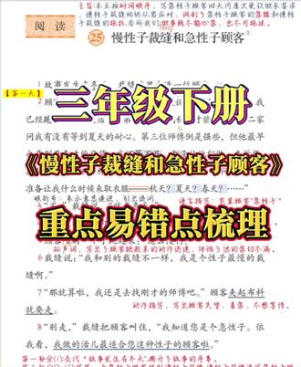 三年级下•第25课《慢性子裁缝和急性子顾客》 #预习#语文 #重点 #复习 #课堂笔记