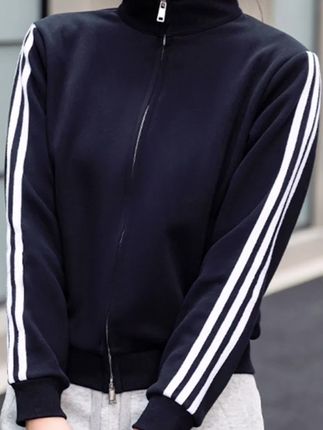 双拉链三条杠短款蓝色运动外套女卫衣2025少女新款立领修身上衣@抖音小助手 @抖音🔥上热门