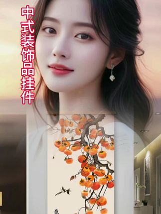 #柿柿如意免打孔柿子挂画#玄关装饰画入户墙壁画#客厅实木新中式手工