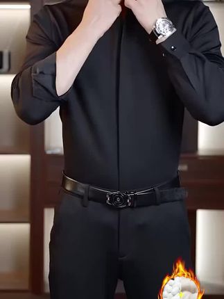 高档加绒加厚保暖衬衫男士秋冬季商务休闲加绒加厚保暖衬衫男