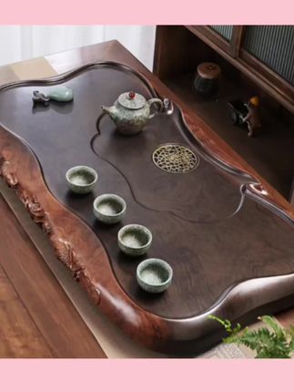 茶盘客厅家用复古小型茶具高端排水式整块仿实木原木质黑檀纹茶台#茶盘#茶具