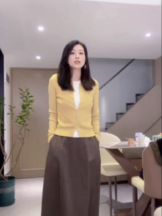 #假两件针织衫 伞骨裙 高腰复古显瘦气质秋款时尚拼接设计感法式小众半身裙
