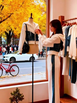 白色牛仔拼接休闲运动套装女春秋2024新款两件套流行减龄学院风#穿搭 #穿搭分享 #今天穿什么 #出游穿搭 #每日分享