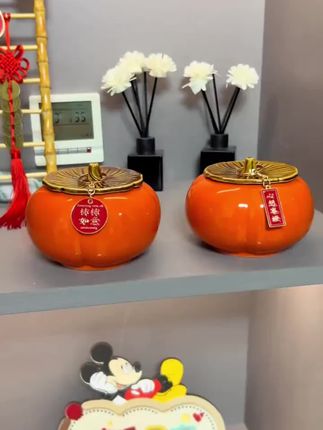 柿柿如意陶瓷柿子罐摆件乔迁挂件糖果罐茶叶罐玄关高档搬家礼盒罐#摆件 #礼盒罐 #礼盒罐分享 #柿子罐 #陶瓷柿子罐