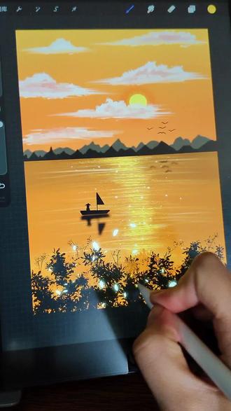 🔷黄昏🌆#procreate #平板画画 #绘画过程分享 #治愈系风景 #procreate绘画 @DOU+小助手