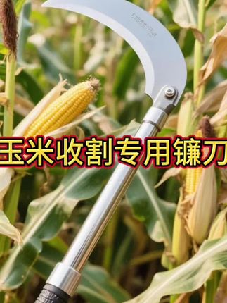 玉米收割专用镰刀锰钢淬火回火工艺不锈钢弯柄省力设计带防滑手柄