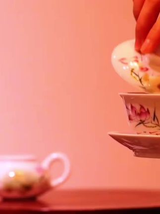 贵和祥窑变粉彩荷花三才盖碗#茶器之美 #茶生活 #喝茶那点事 #手绘陶瓷 #茶具好物推荐