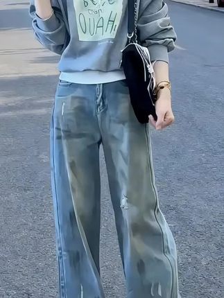 网红洋气炸街套装女2025春秋新款假两 件露肩长袖卫衣阔腿裤两件套#减龄气质 #春秋穿搭 #减龄显瘦穿搭 #街拍小姐姐穿搭 #藏肉显瘦穿搭