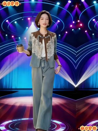 #盘扣牛仔套装 #新中式牛仔两件套 #春秋款套装女 #牛仔外套谁穿谁好看#蕾丝牛仔外套