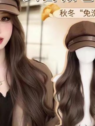 【美拉德系】复古秋季英伦八角帽梨花烫帽子假发纯欲减龄长直发#贝雷帽 #八角帽 #帽子假发