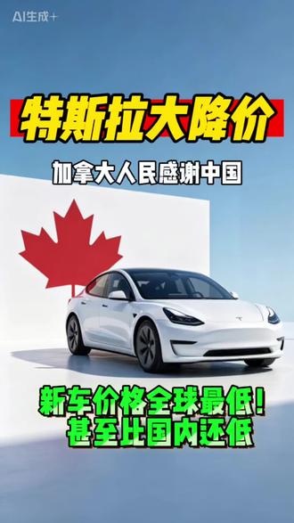 加拿大特斯拉新车价格直接“腰斩”?!成为全球最低价格的地区,甚至比我们国内的价格还要低。加拿大网友们纷纷表示:感谢中国!#特斯拉降价 #特斯拉车主 #特斯拉 #特斯拉新车 #汽车