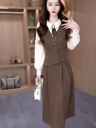 #时尚洋气连衣裙推荐 小香风连衣裙女秋轻奢高级感广州十三行重要场合假两件马甲背带裙#中美之争
