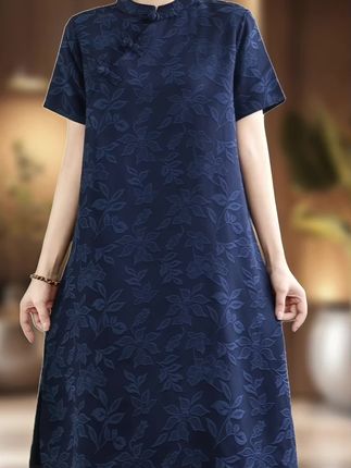 2025年夏季时尚新款洋气中国风提花连衣裙中式改良旗袍复古宽松女#夏季穿搭 #中国风 #连衣裙穿搭 #宽松版型 #遮肉显瘦遮肉减龄