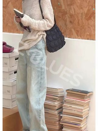 Z.blues【四叶草牛仔】浮雕印花皮标斜纹全棉磨白牛仔裤#高品质穿搭#韩系穿搭 #显高显瘦显腿长 #外贸家#百搭神裤 #ootd穿搭 #时髦穿搭