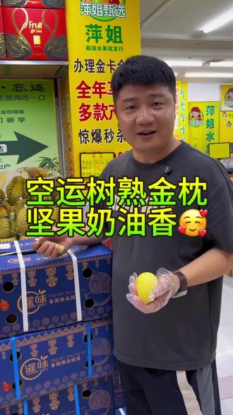 空运金枕头 不用出郑州也能吃到真正的泰国空运树熟金枕榴莲了 太绝了#干包黄肉榴莲 #榴莲来袭 #榴莲产地 #水果选果官