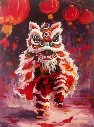 寒假课程持续更新中……#画画 #丙烯画 #画室 #舞狮 #中国风