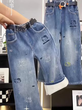 【加绒】女童刺绣牛仔加绒阔腿裤中大童休闲裤#高品质童装 #牛仔裤 #加绒牛仔裤 #面料柔软舒适 #加绒保暖 @抖音小助手 @抖加🔥上热门🔥dou+🔥热点宝