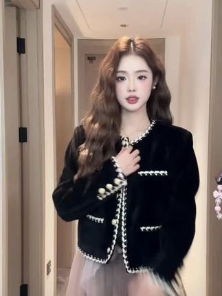 #外套 【Jennie star 】四口袋条绒雪尼尔小香风黑色外套上衣女 23027# #百搭外套 #显瘦外套 #小香外套#谁穿谁好看