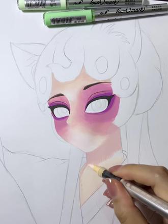 一看就会的丙烯马克笔渐变小技巧 #脸部上色教程 #丙烯马克笔 #京剧猫小青 #绘画教程 #上色过程