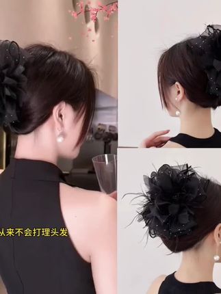 抓夹轻奢羽毛超仙蓬松气质原创设计显发量鲨鱼夹发饰厂家直发#爆款热卖中#毫无推荐
