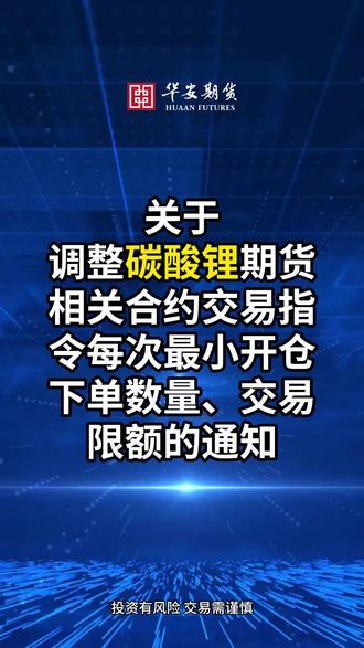 12月26日,碳酸锂期货相关合约调整交易指令每次最小开仓下单数量及交易限额#碳酸锂 #交易 #财经