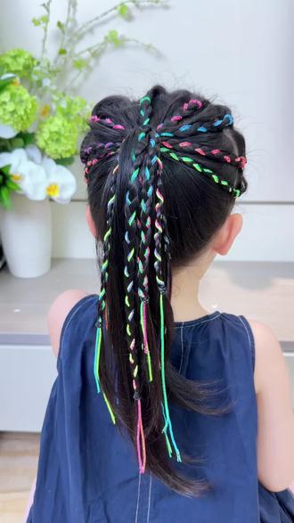 彩绳编发这样扎,甜酷又好看#六一儿童节发型#儿童编发#编发教程 #彩绳编发