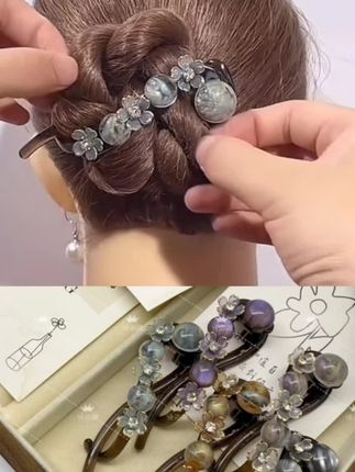 诗泊雅 星钻花影·彩璃珍珠弧形发夹 扭扭夹一字夹 #头饰发饰 #扭扭夹 #后脑勺盘发神器 #每日分享 #简单好看发型