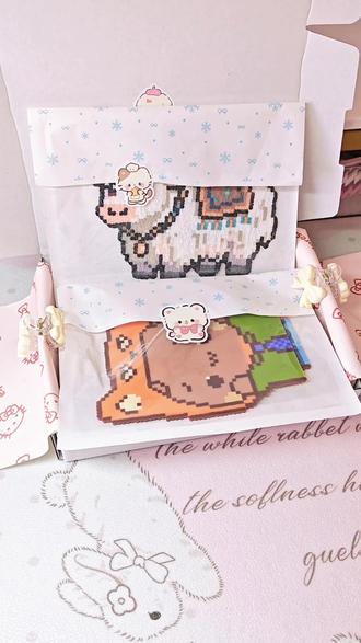 拼豆打包日记5⃣ 可爱牛牛和一二布布,我都好喜欢#打包视频 #手工 #拼豆 #染上了拼豆#定制