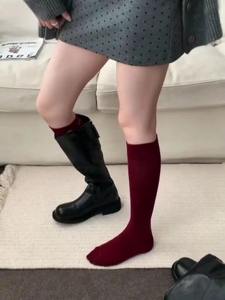 爆款安可拉红小腿袜子女秋冬外穿百搭高筒袜ins潮流日系jk堆堆袜#小腿袜 #高筒袜 #堆堆袜 #及膝袜 #JK袜