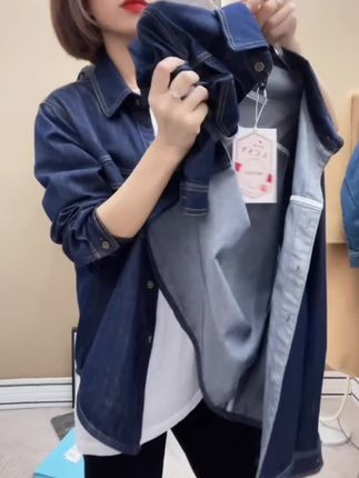 小个子2025年秋季新款不掉色丹宁蓝牛仔衬衫女衬衣宽松百搭显瘦