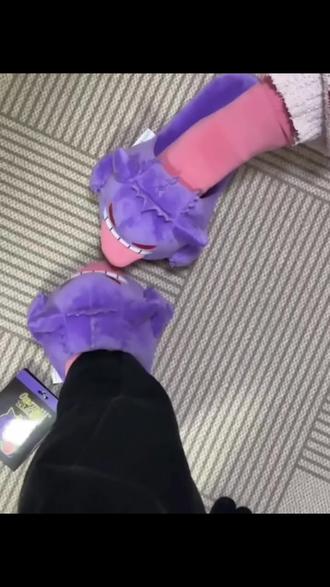 #创作灵感 耿鬼毛绒拖鞋,伊布恶魔保暖软底拖抽象情侣包头拖搞怪居家地板拖#毛绒拖鞋 #好物推荐🔥