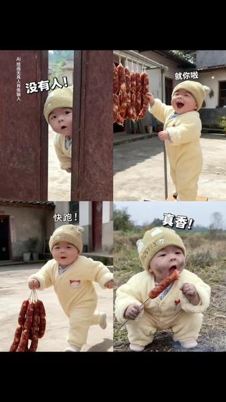 贪吃的小萌宝特效教程#即梦ai #贪吃的小萌宝特效教程 #ai贪吃的小萌宝 #偷吃火腿肠的视频 #烤腊肠