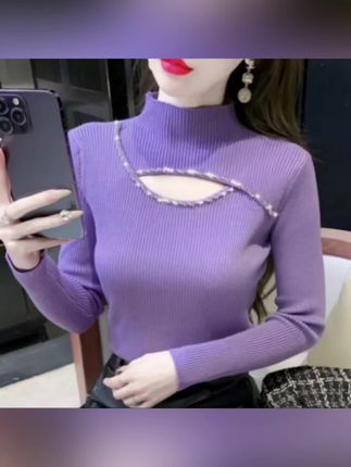 #半高领毛衣女秋冬季2025新款设计感洋气内搭修身气质打底衫T8993#