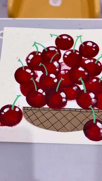 艺术早教启蒙🎨|酸酸甜甜的樱桃熟了🍒 小樱桃画樱桃🍒#亲子互动 #艺术启蒙 #儿童画 #宝宝学画画 #家庭美育