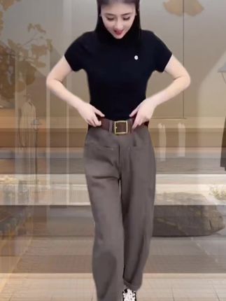 【直筒工装牛仔裤女2025年早秋新款小个子高腰显瘦休闲哈伦老爹裤子#哈伦老爹裤#老爹裤#哈伦裤