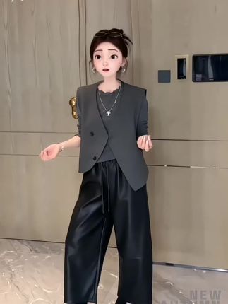 #时髦穿搭 #八分休闲皮裤 #个性穿搭 #显高显瘦显腿长 #皮裤