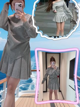 被问爆的一字肩套装|把“春季甜美感”焊在身上的战袍👗 #春季穿搭 #一字肩 #百褶裙 #甜美风 #韩系穿搭